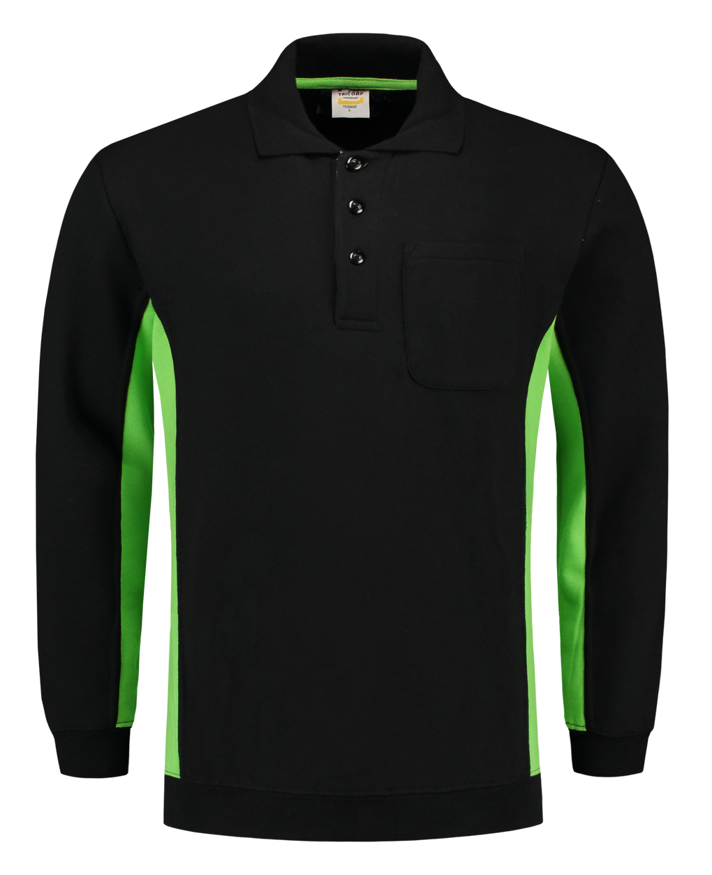 Tricorp Polosweater Bicolor Borstzak Black-Lime