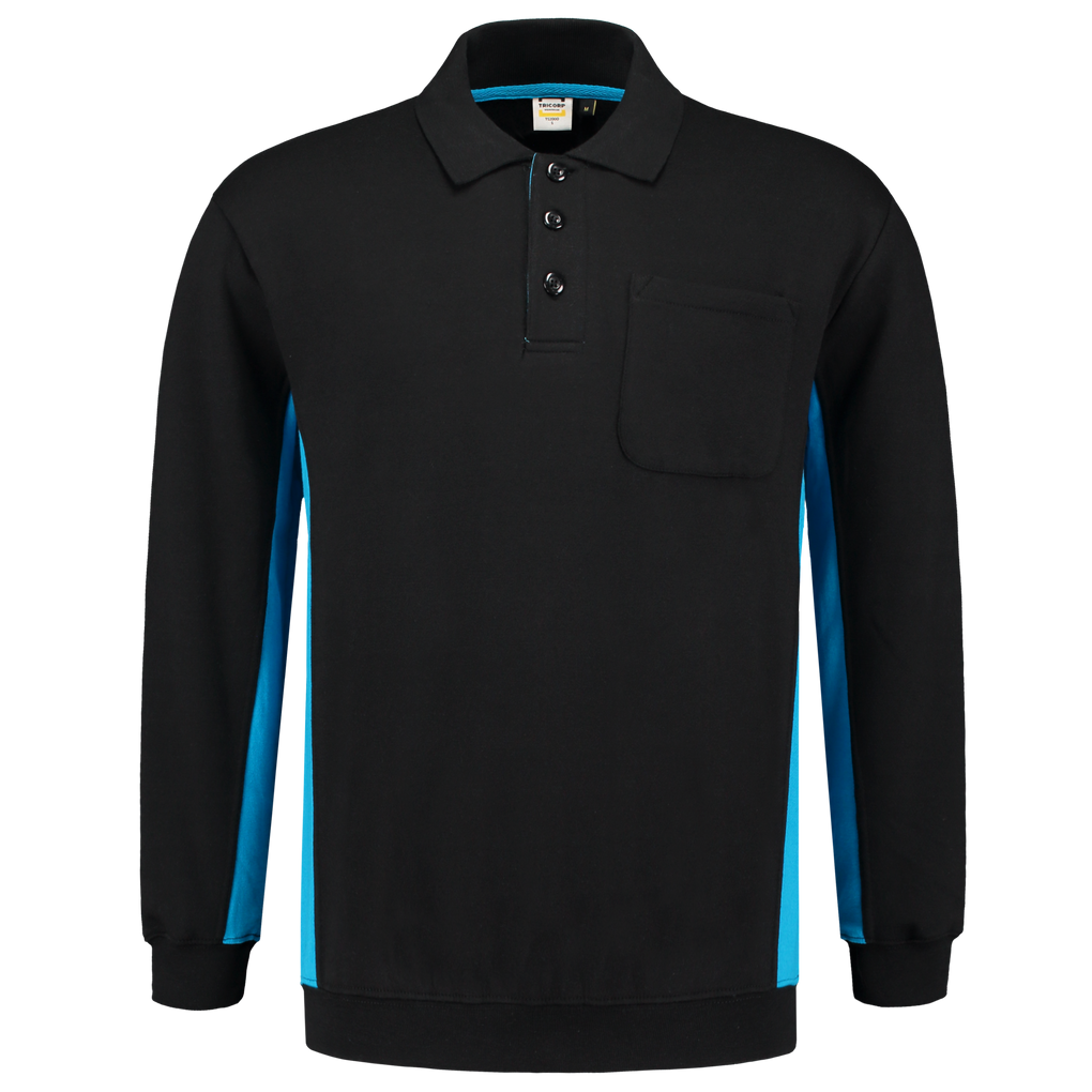 Tricorp Polosweater Bicolor Borstzak Black-Turquoise